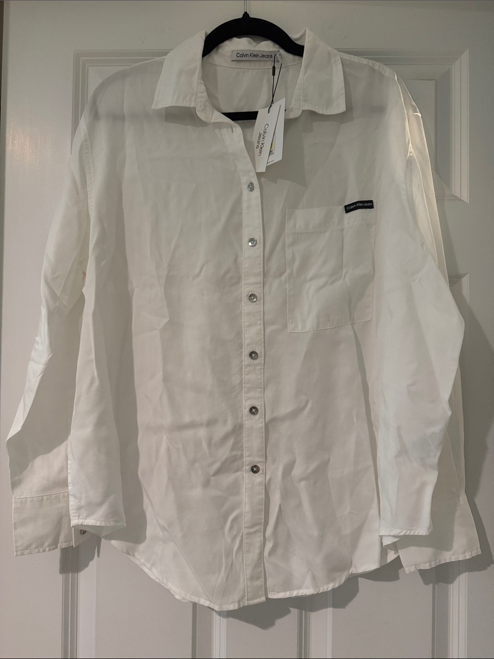 Calvin Klein White Men's Long Sleeve Button-Down Shirt with Chest Pocket